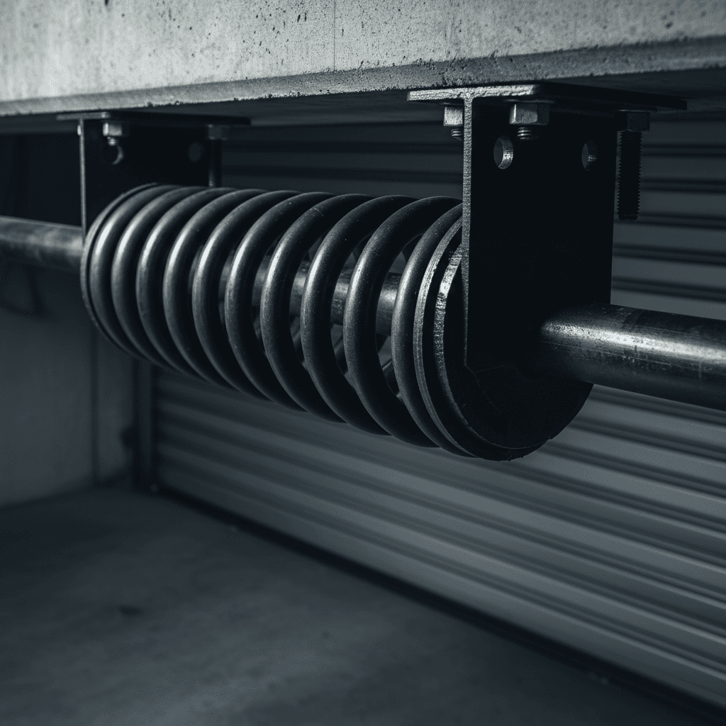 Garage door spring close-up detail