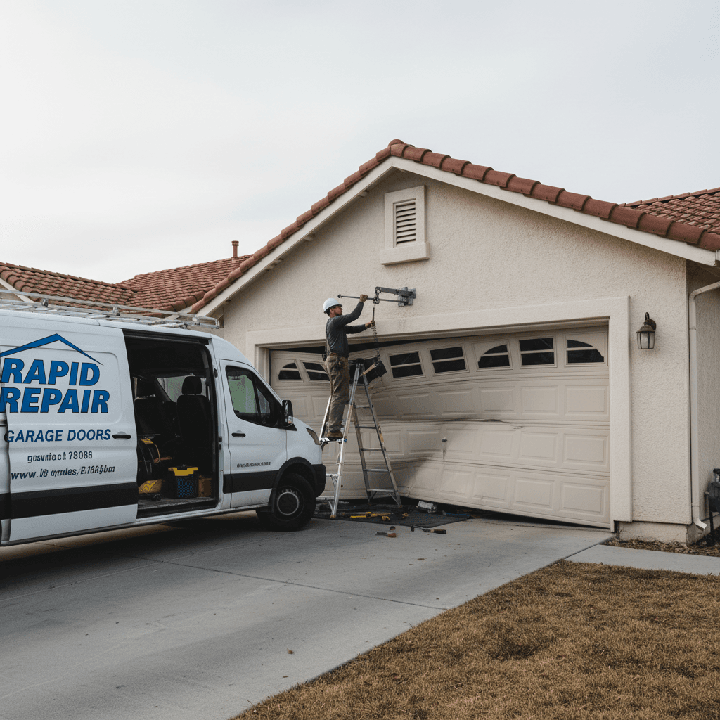 Emergency garage door repair in progress