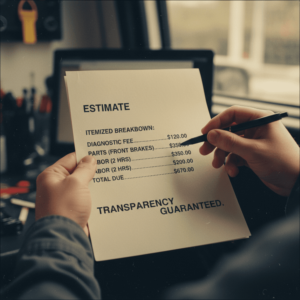 Garage door repair estimate form with transparent pricing